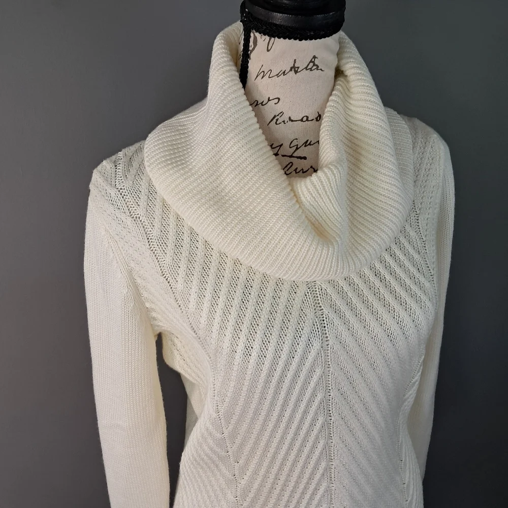 Calvin Klein Womens Ivory/White Turtle Neck Sweater Size Small